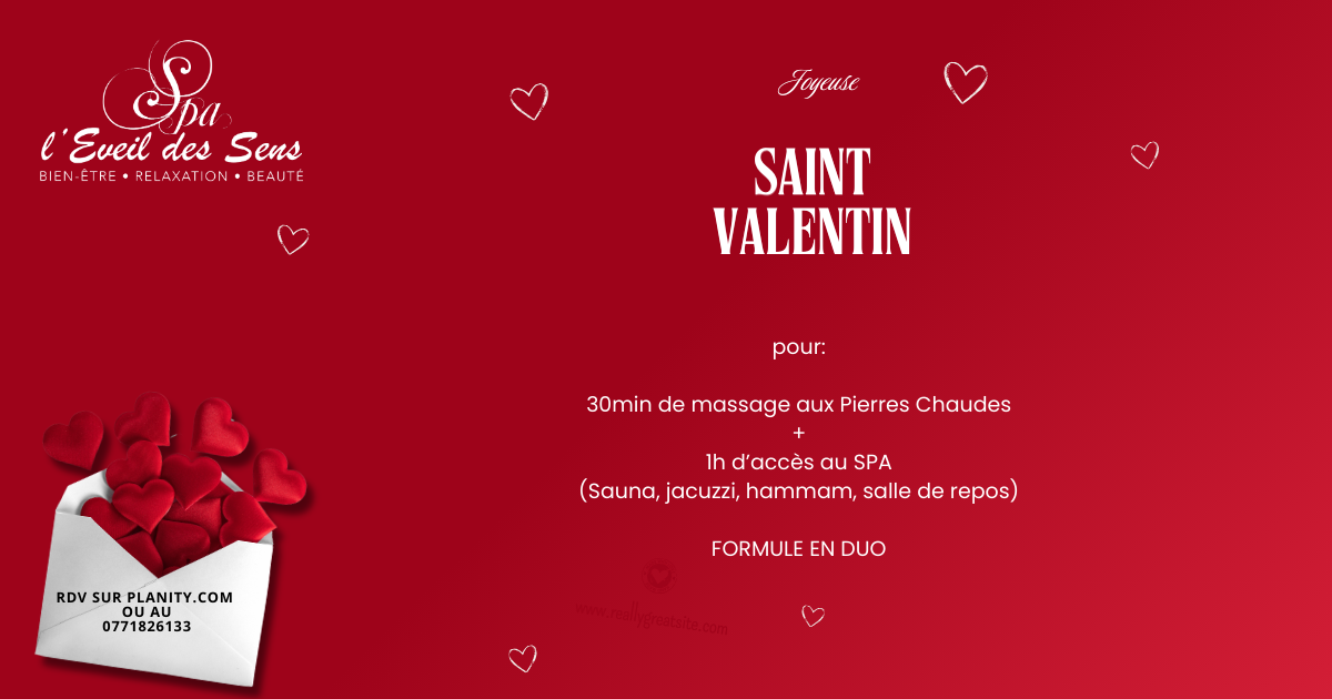 Formule Saint Valentin en DUO- 30min de Massage aux Pierres Chaudes + 1H d'accès au SPA