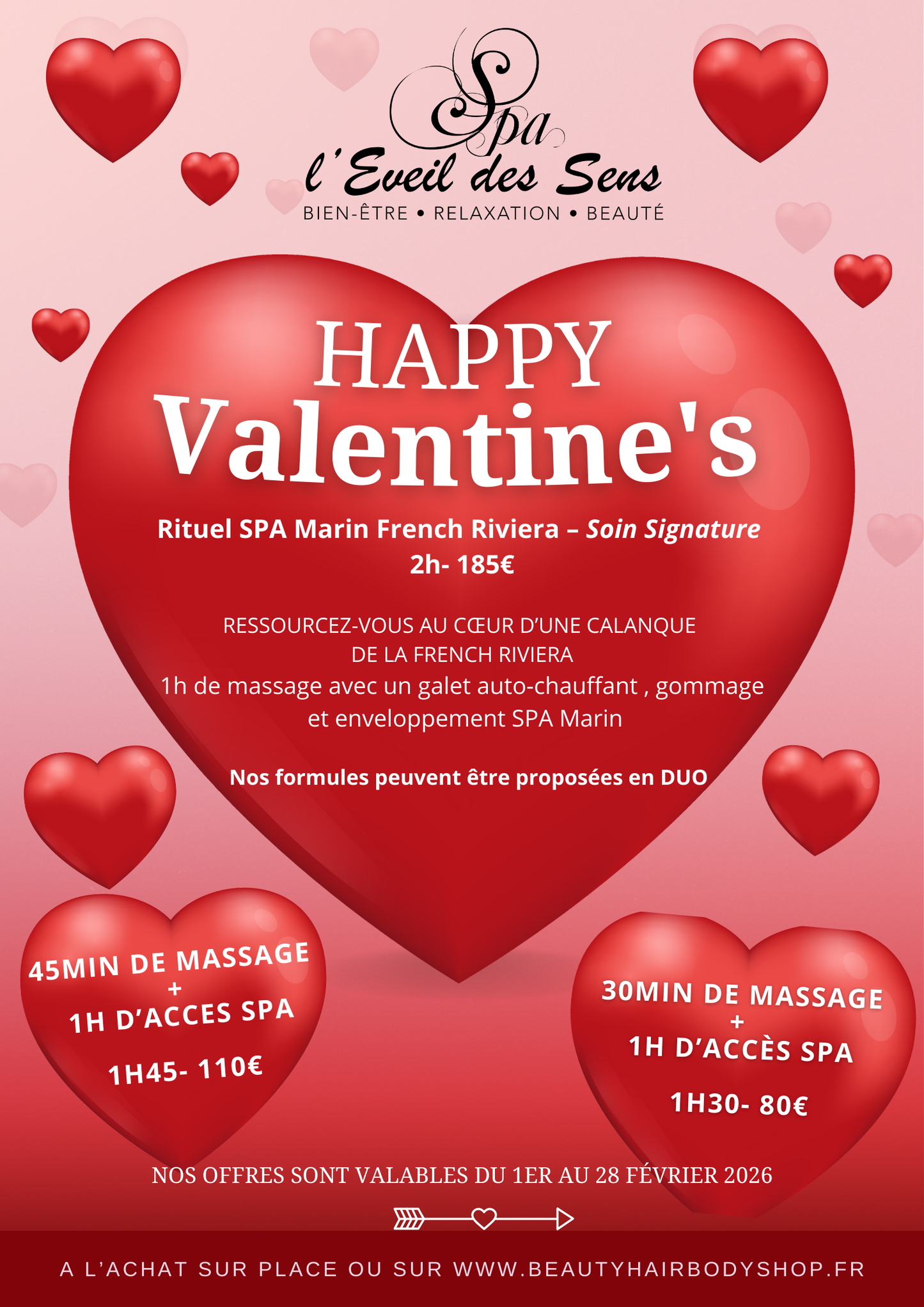Formule Saint Valentin en DUO- 30min de Massage aux Pierres Chaudes + 1H d'accès au SPA